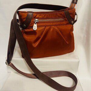 Baggalini Stylish Fall Orange/Brown Crossbody Purse-Lightweight-Phone Pocket-Zip